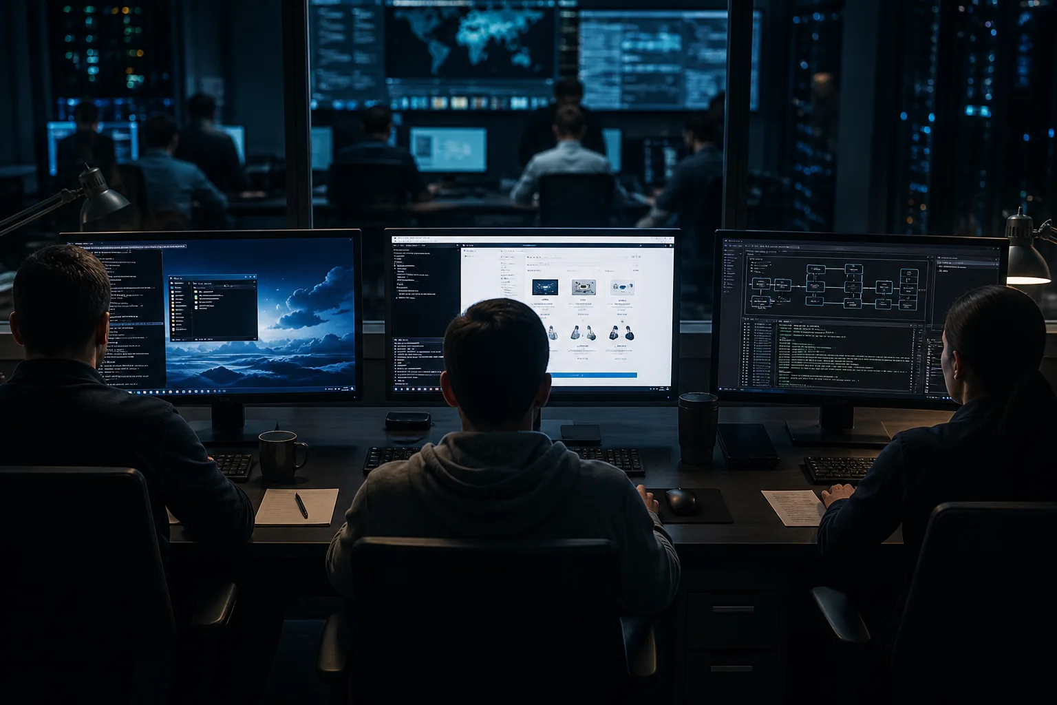 Three operator stations comparing Grok Cloud, Claude computer use, and OpenAI computer-use harnesses